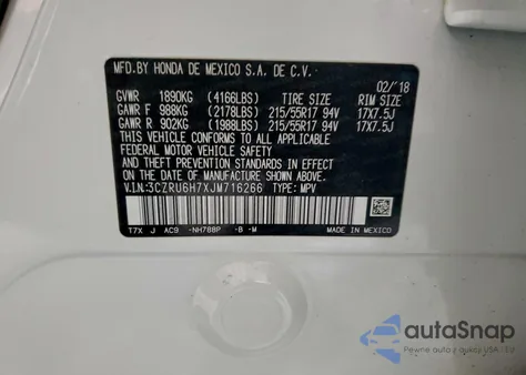 2018 Honda Hr-V Exl из США, поврежденный, VIN 3CZRU6H7XJM716266